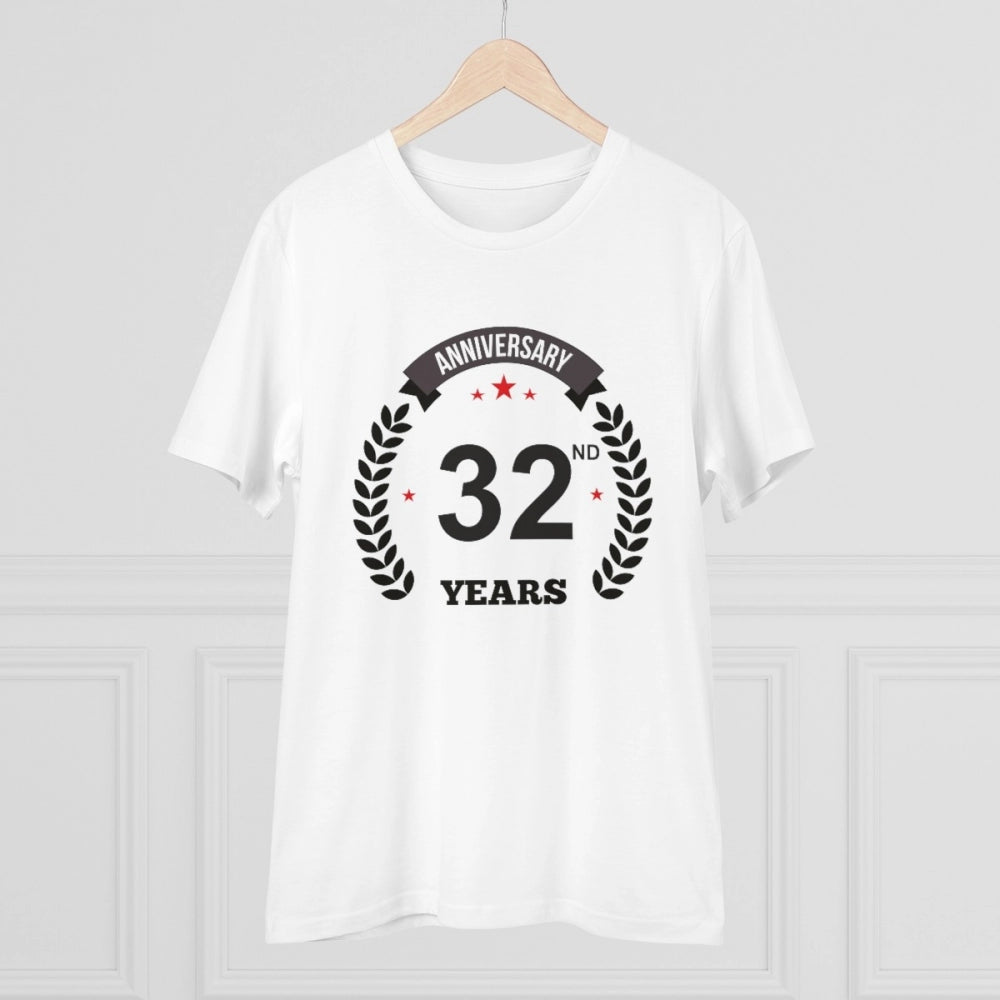 Men'S Pc Cotton 32Nd Anniversary Printed T Shirt (Color: White
