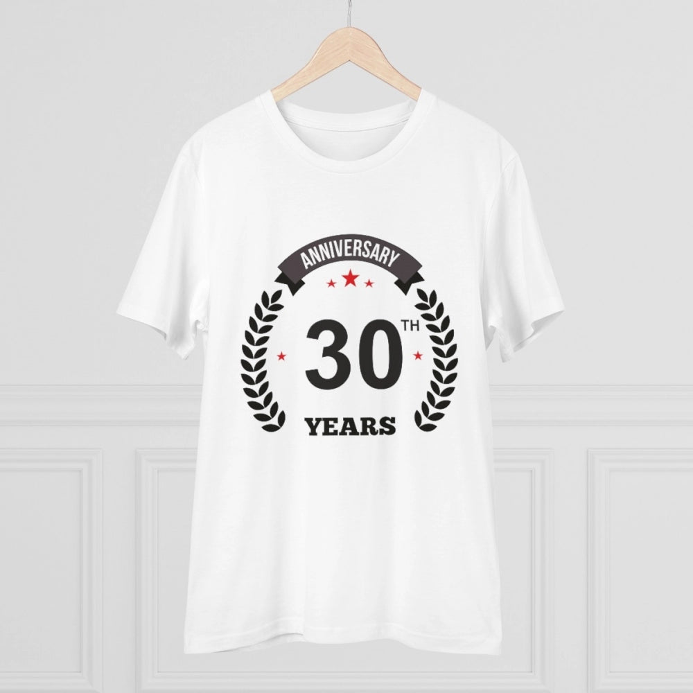 Men'S Pc Cotton 30Th Anniversary Printed T Shirt (Color: White