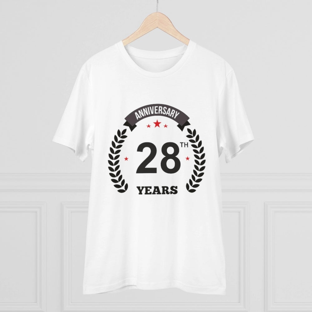 Men'S Pc Cotton 28Th Anniversary Printed T Shirt (Color: White