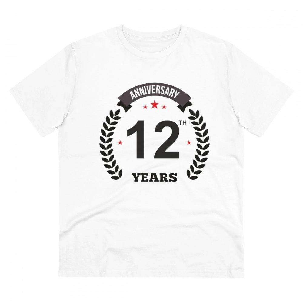 Men'S Pc Cotton 12Th Anniversary Printed T Shirt (Color: White
