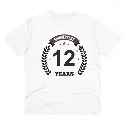Men'S Pc Cotton 12Th Anniversary Printed T Shirt (Color: White