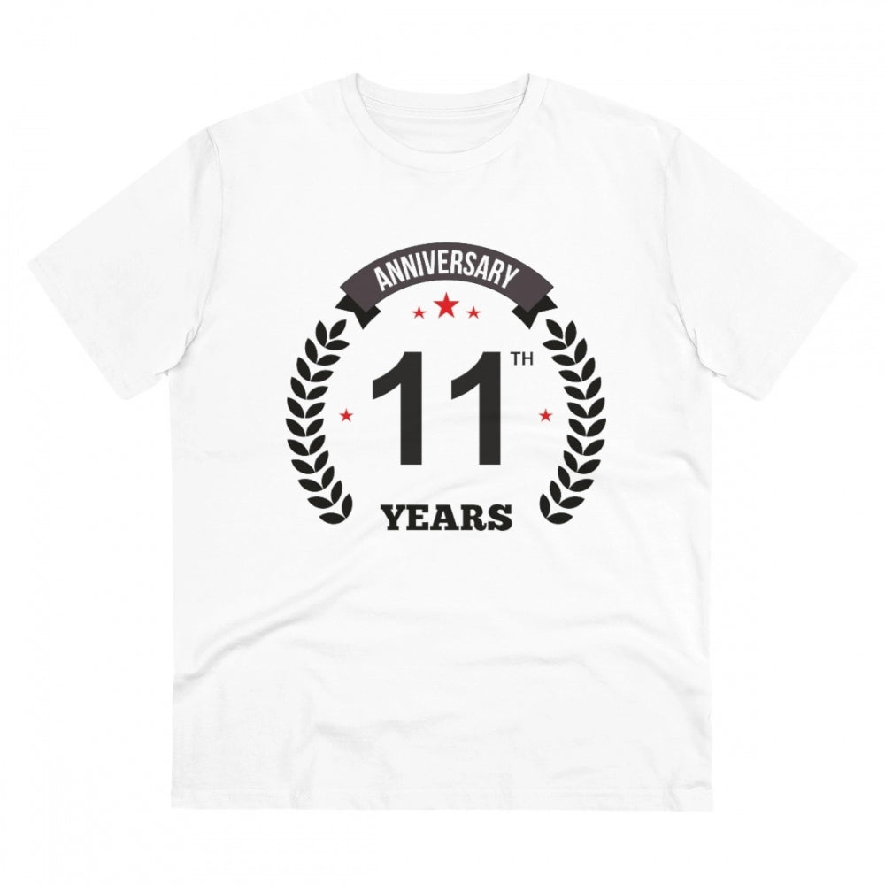 Men'S Pc Cotton 11Th Anniversary Printed T Shirt (Color: White