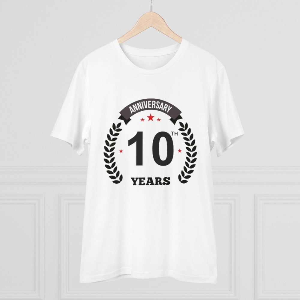 Men'S Pc Cotton 10Th Anniversary Printed T Shirt (Color: White