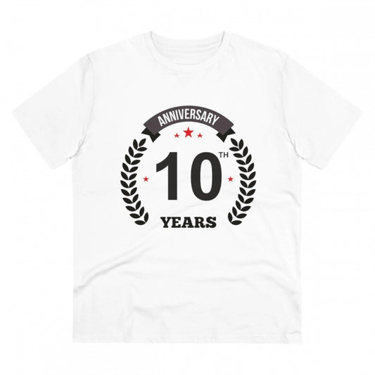 Men'S Pc Cotton 10Th Anniversary Printed T Shirt (Color: White