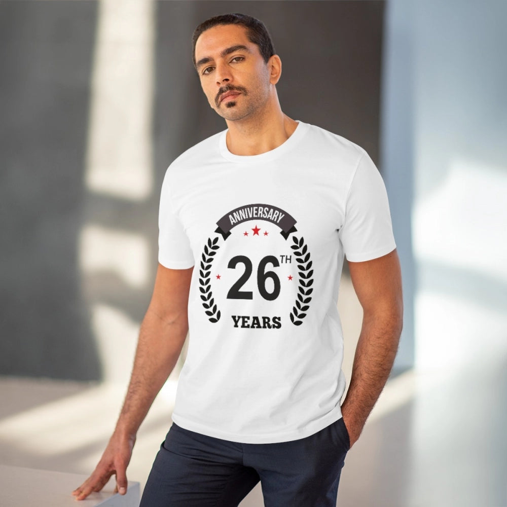 Men'S Pc Cotton 26Th Anniversary Printed T Shirt (Color: White