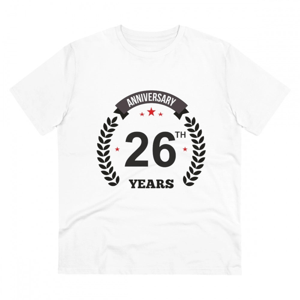 Men'S Pc Cotton 26Th Anniversary Printed T Shirt (Color: White