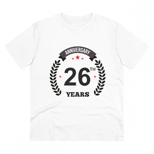 Men'S Pc Cotton 26Th Anniversary Printed T Shirt (Color: White