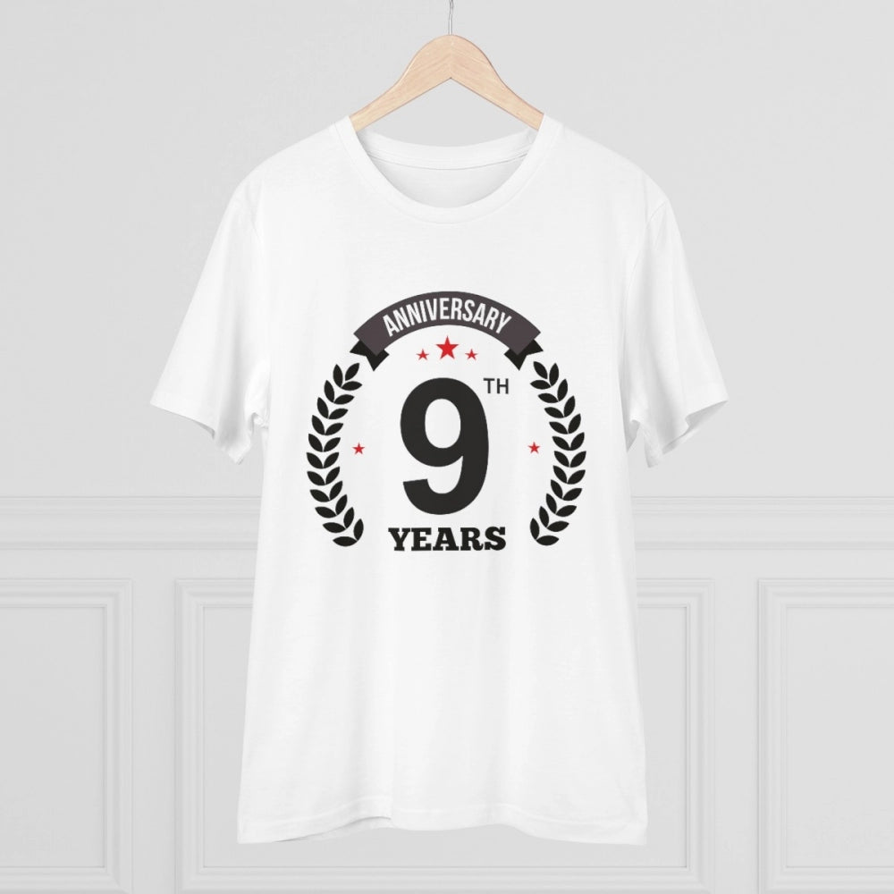 Men'S Pc Cotton 9Th Anniversary Printed T Shirt (Color: White,