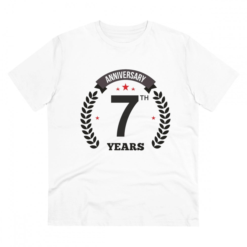 Men'S Pc Cotton 7Th Anniversary Printed T Shirt (Color: White,