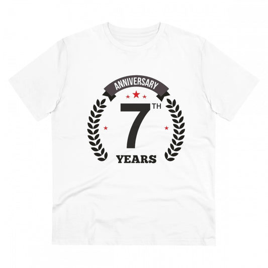 Men'S Pc Cotton 7Th Anniversary Printed T Shirt (Color: White,