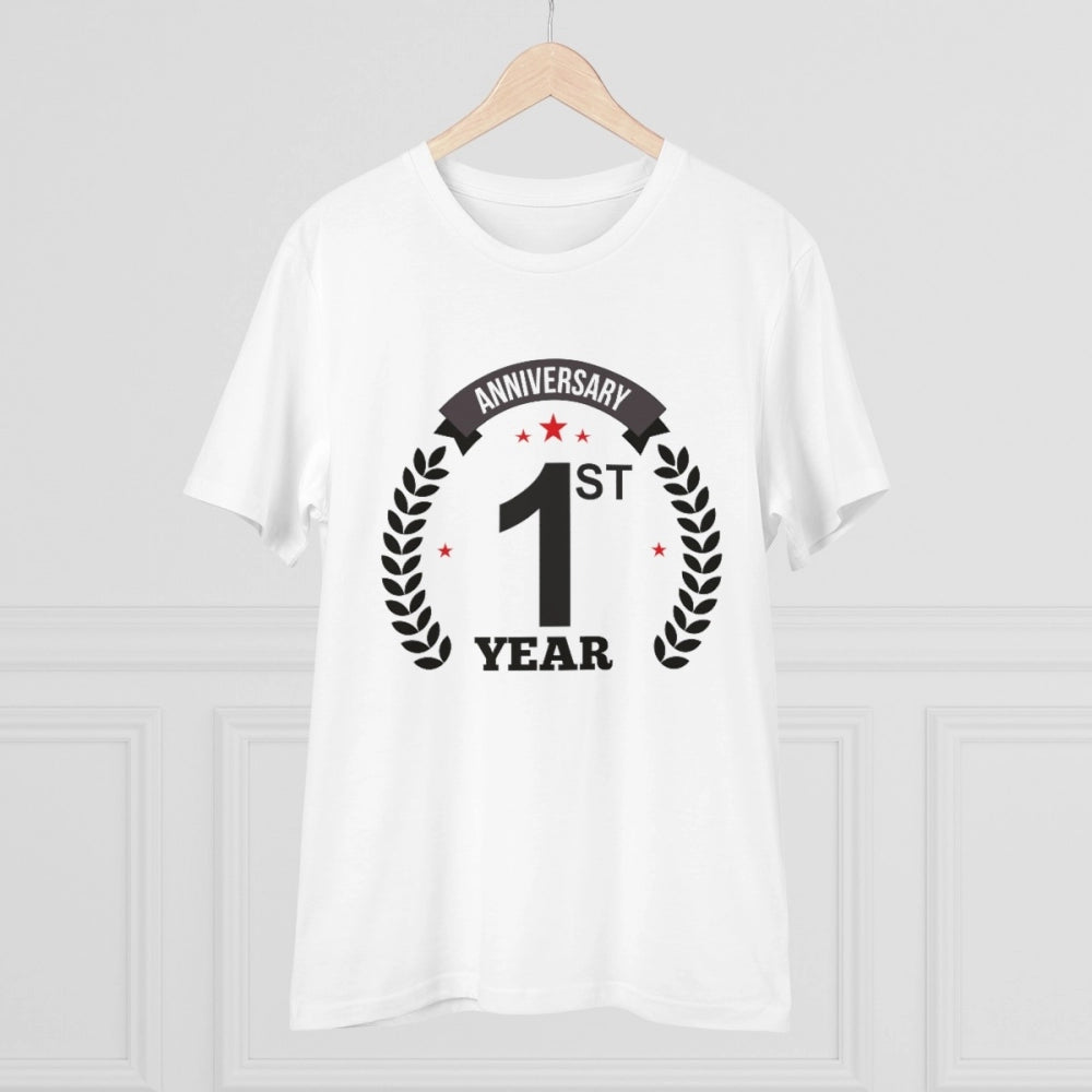 Men'S Pc Cotton 1St Anniversary Printed T Shirt (Color: White,