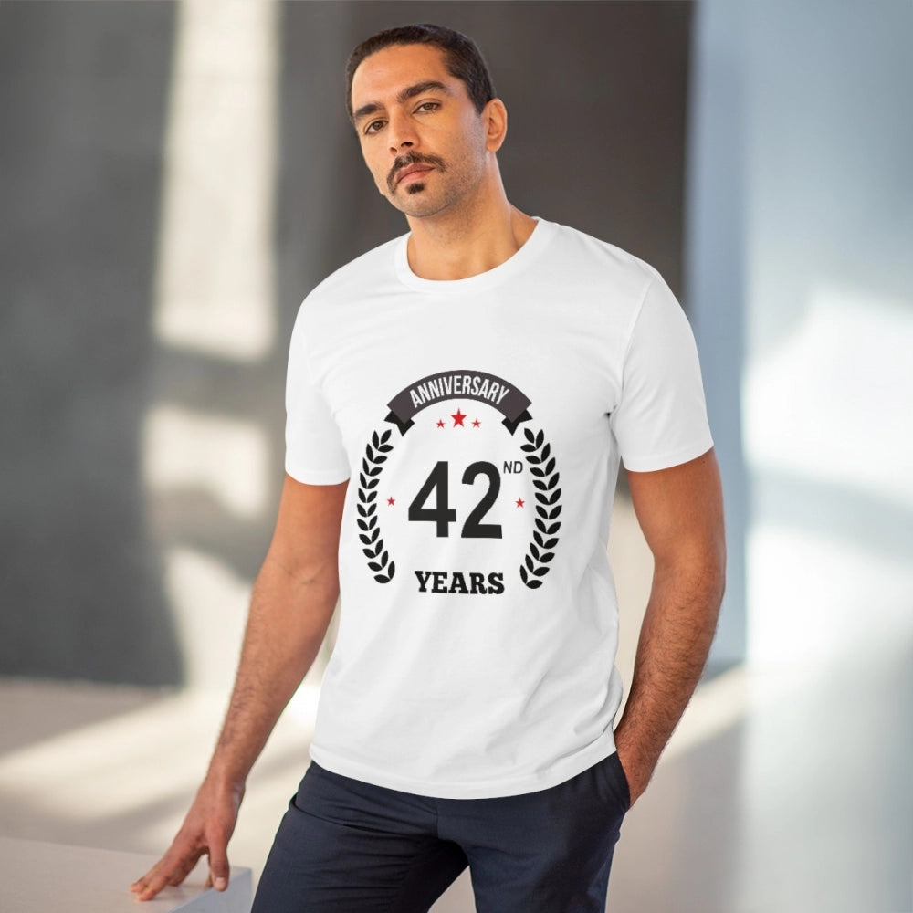 Men'S Pc Cotton 42Nd Anniversary Printed T Shirt (Color: White