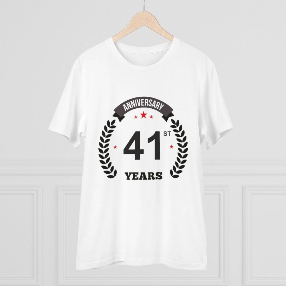 Men'S Pc Cotton 41St Anniversary Printed T Shirt (Color: White