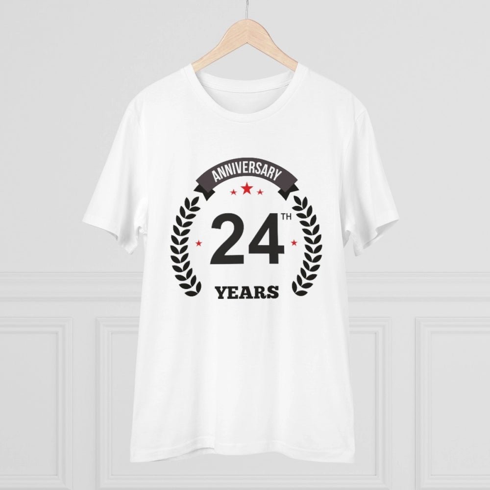 Men'S Pc Cotton 24Th Anniversary Printed T Shirt (Color: White