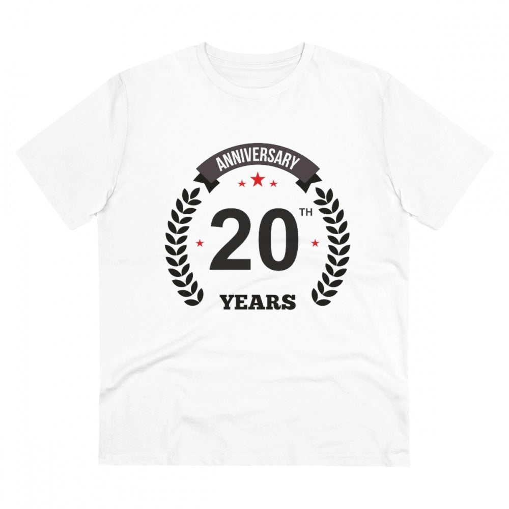 Men'S Pc Cotton 20Th Anniversary Printed T Shirt (Color: White