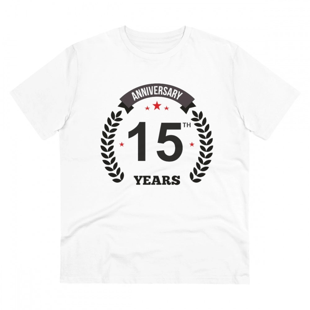 Men'S Pc Cotton 15Th Anniversary Printed T Shirt (Color: White