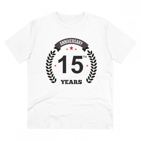 Men'S Pc Cotton 15Th Anniversary Printed T Shirt (Color: White