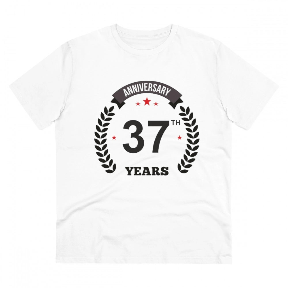 Men'S Pc Cotton 37Th Anniversary Printed T Shirt (Color: White