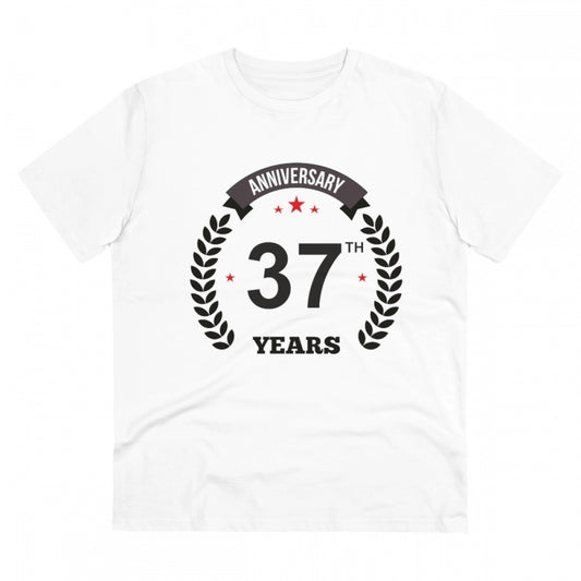 Men'S Pc Cotton 37Th Anniversary Printed T Shirt (Color: White