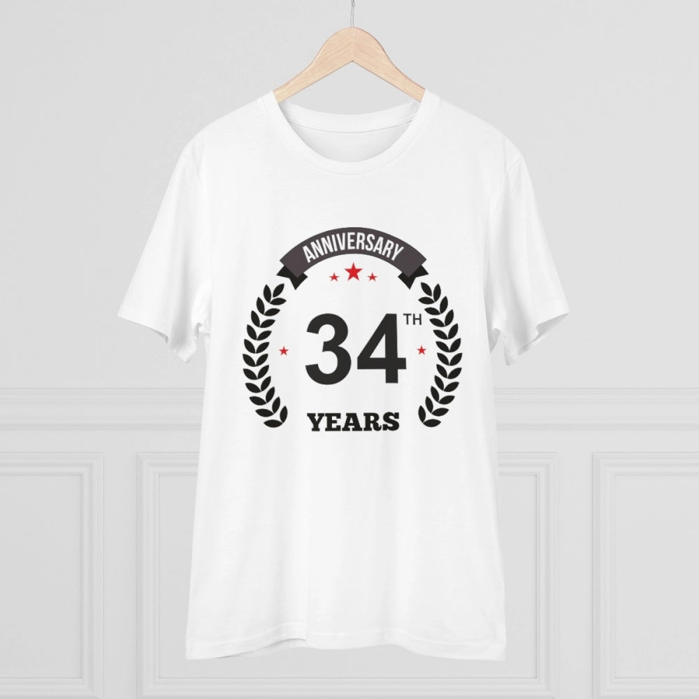 Men'S Pc Cotton 34Th Anniversary Printed T Shirt (Color: White