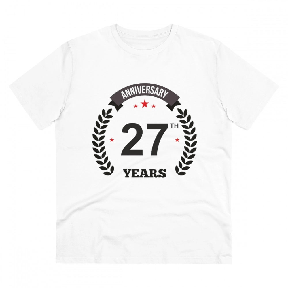 Men'S Pc Cotton 27Th Anniversary Printed T Shirt (Color: White