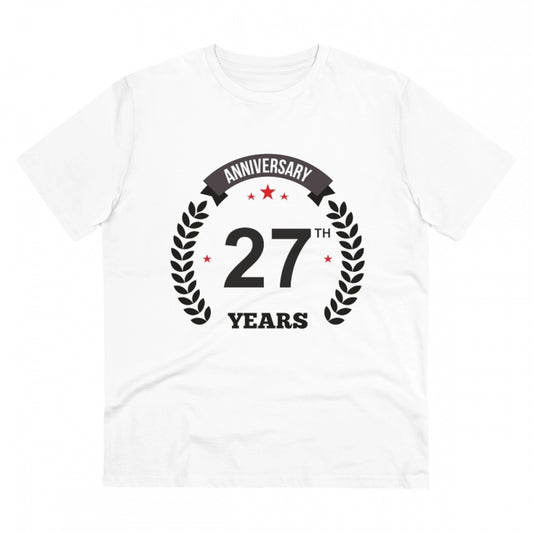 Men'S Pc Cotton 27Th Anniversary Printed T Shirt (Color: White