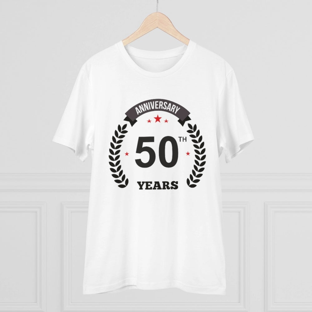 Men'S Pc Cotton 50Th Anniversary Printed T Shirt (Color: White