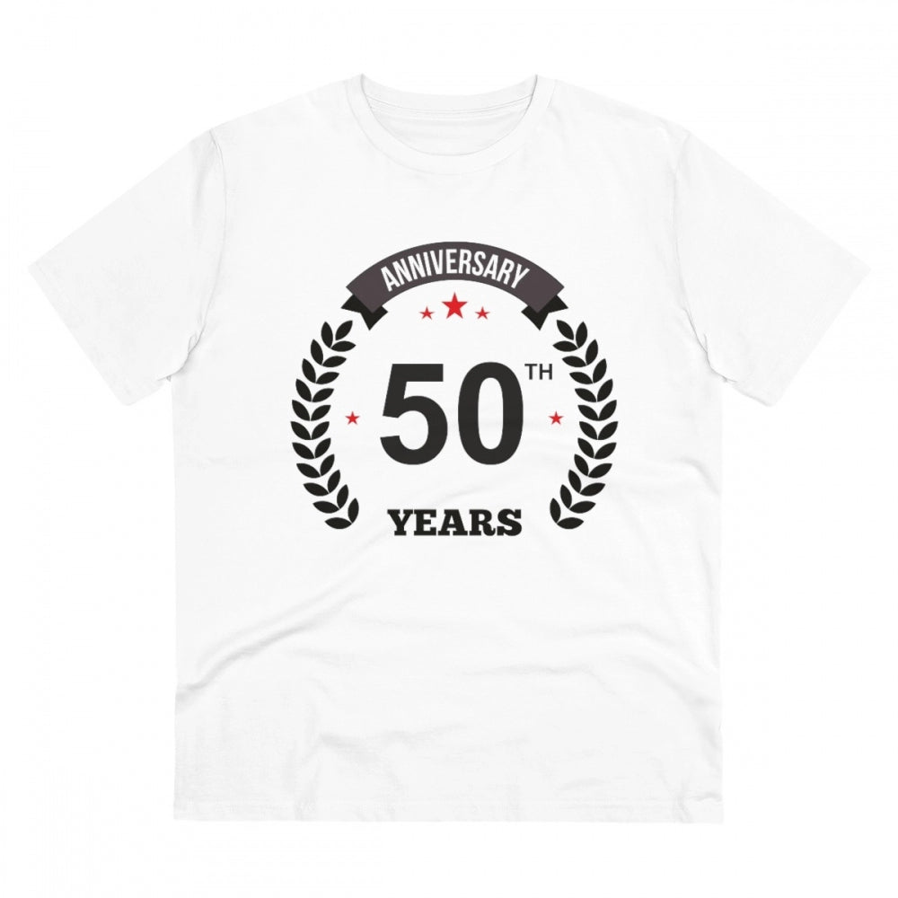 Men'S Pc Cotton 50Th Anniversary Printed T Shirt (Color: White