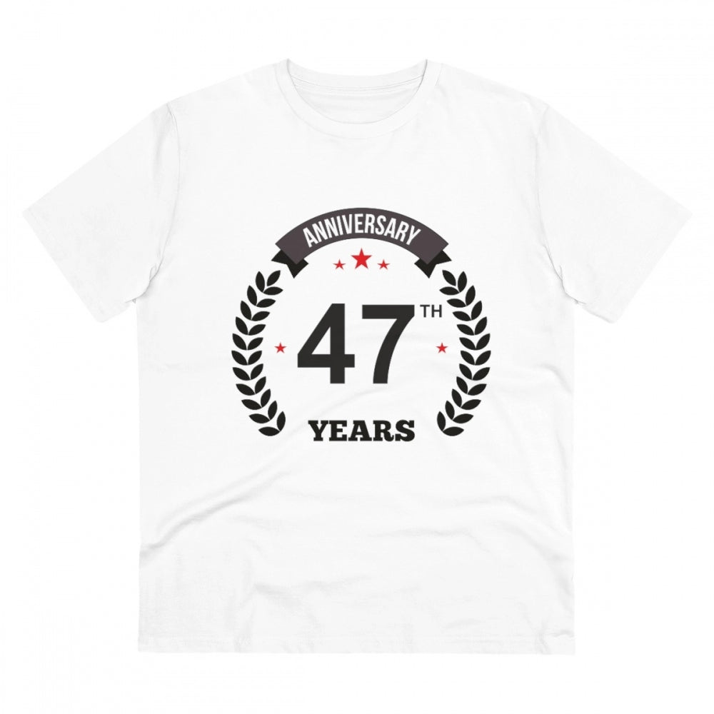 Men'S Pc Cotton 47Th Anniversary Printed T Shirt (Color: White
