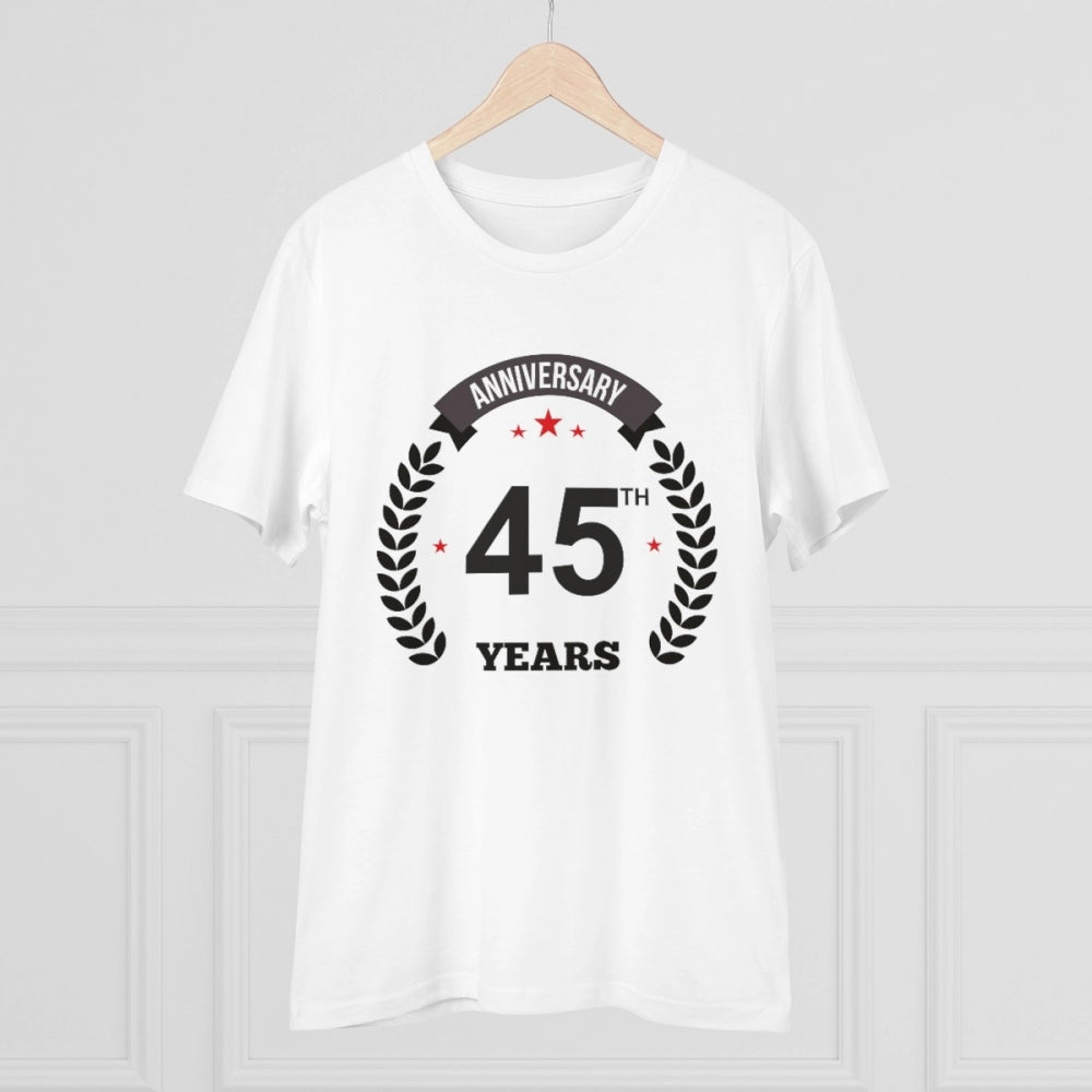 Men'S Pc Cotton 45Th Anniversary Printed T Shirt (Color: White