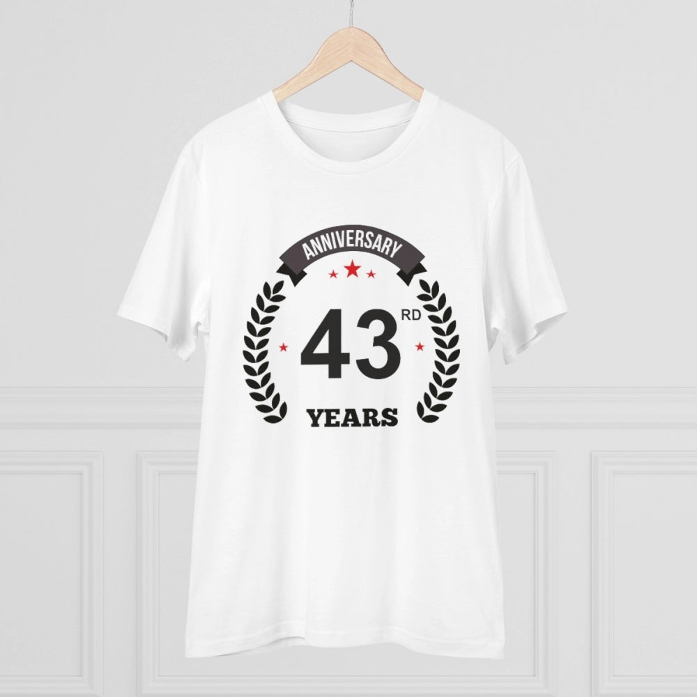 Men'S Pc Cotton 43Rd Anniversary Printed T Shirt (Color: White