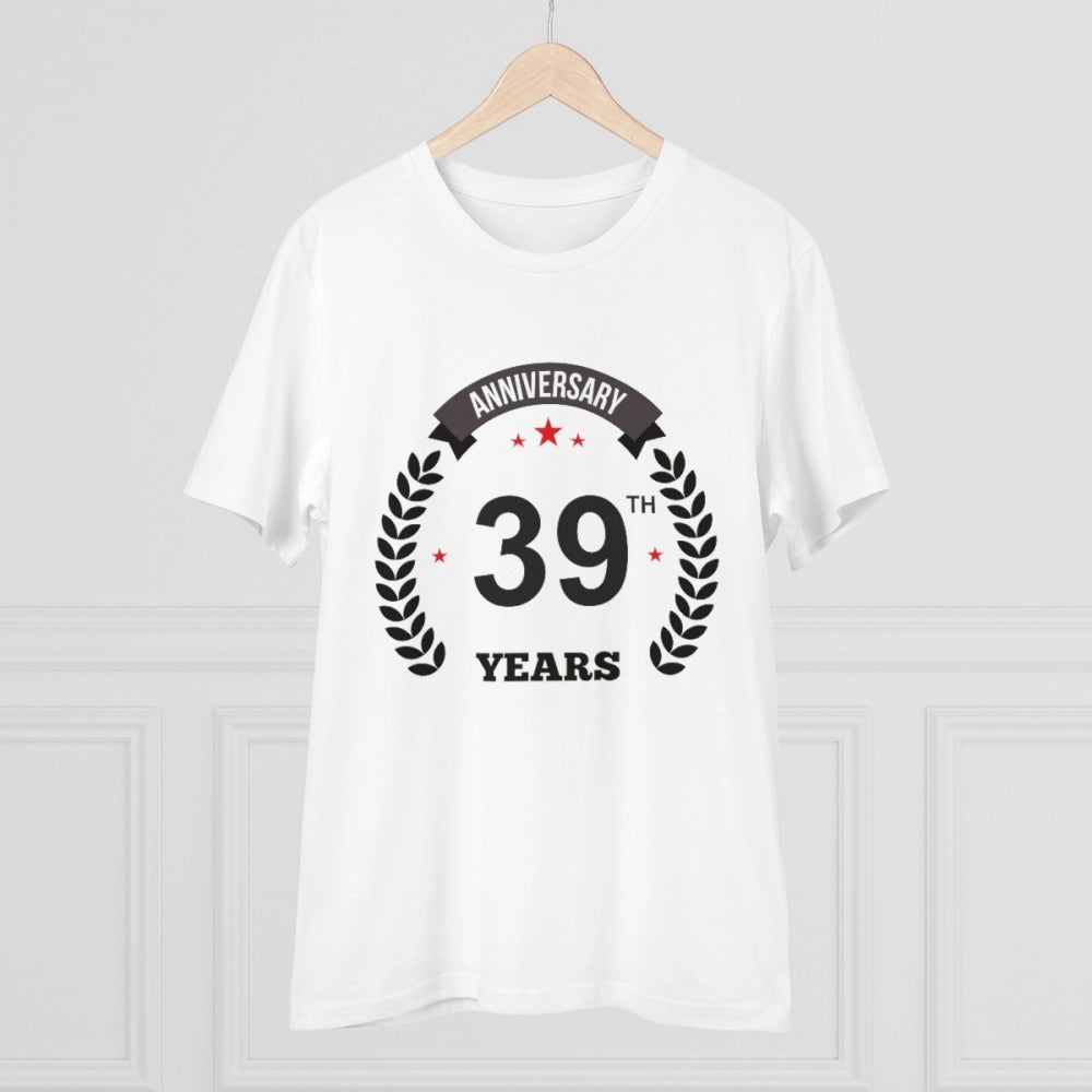 Men'S Pc Cotton 39Th Anniversary Printed T Shirt (Color: White