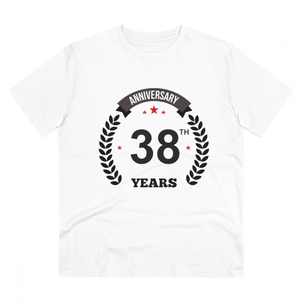 Men'S Pc Cotton 38Th Anniversary Printed T Shirt (Color: White