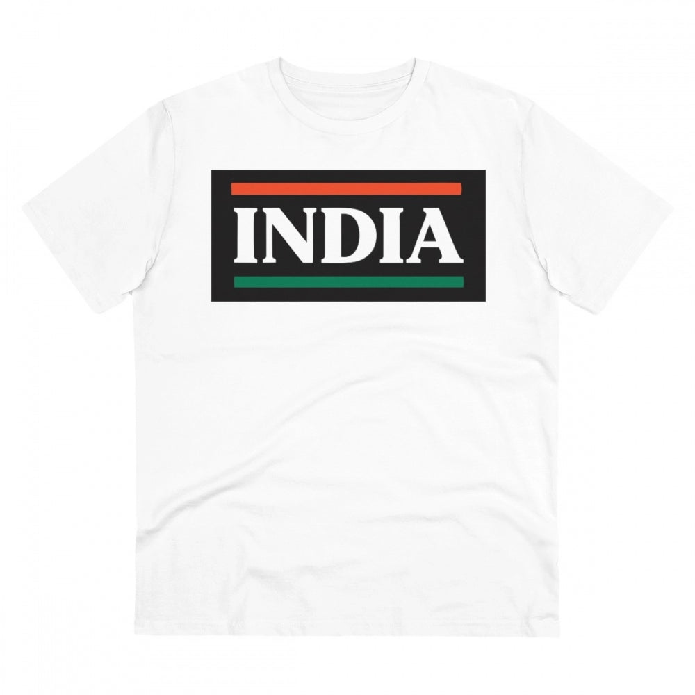 Men'S Pc Cotton India Printed T Shirt (Color: White, Thread Co