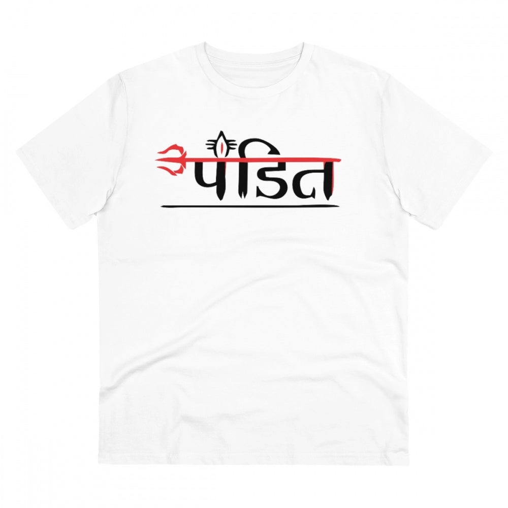 Men'S Pc Cotton Pandit Printed T Shirt (Color: White, Thread C