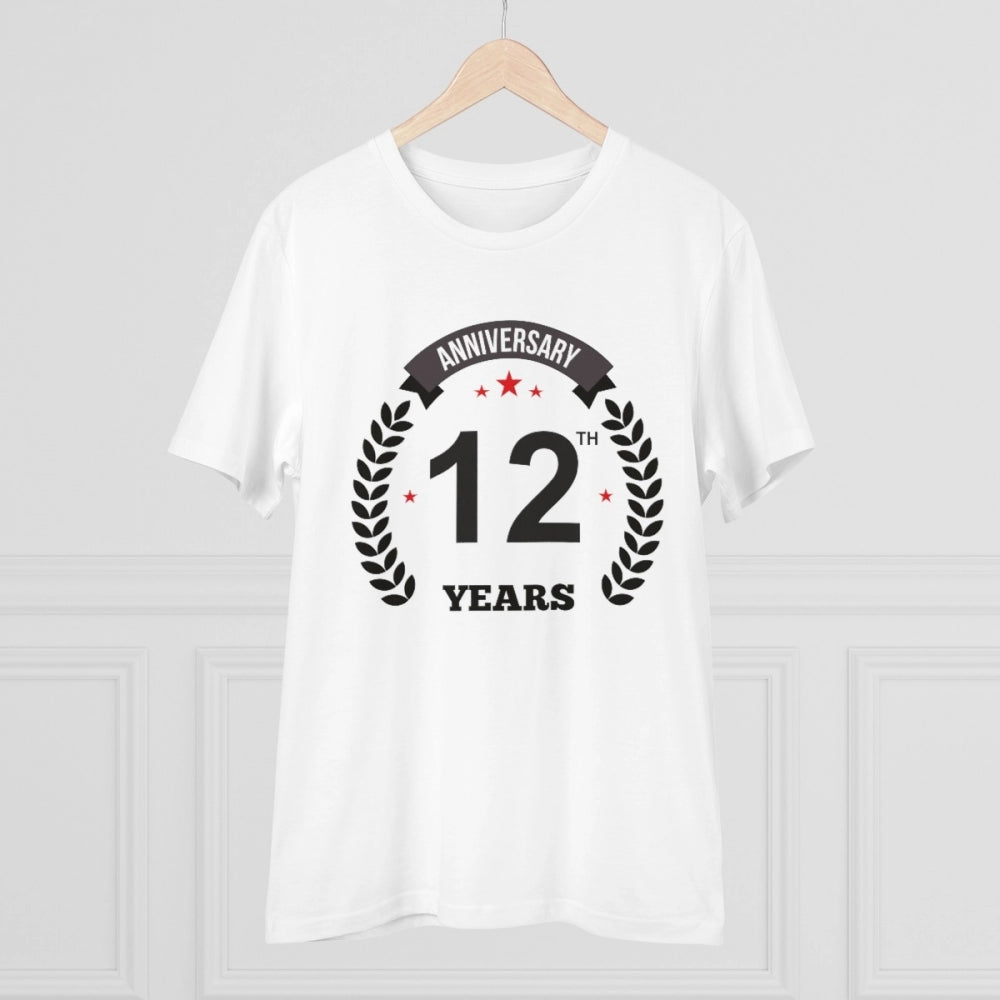Men'S Pc Cotton 12Th Anniversary Printed T Shirt (Color: White