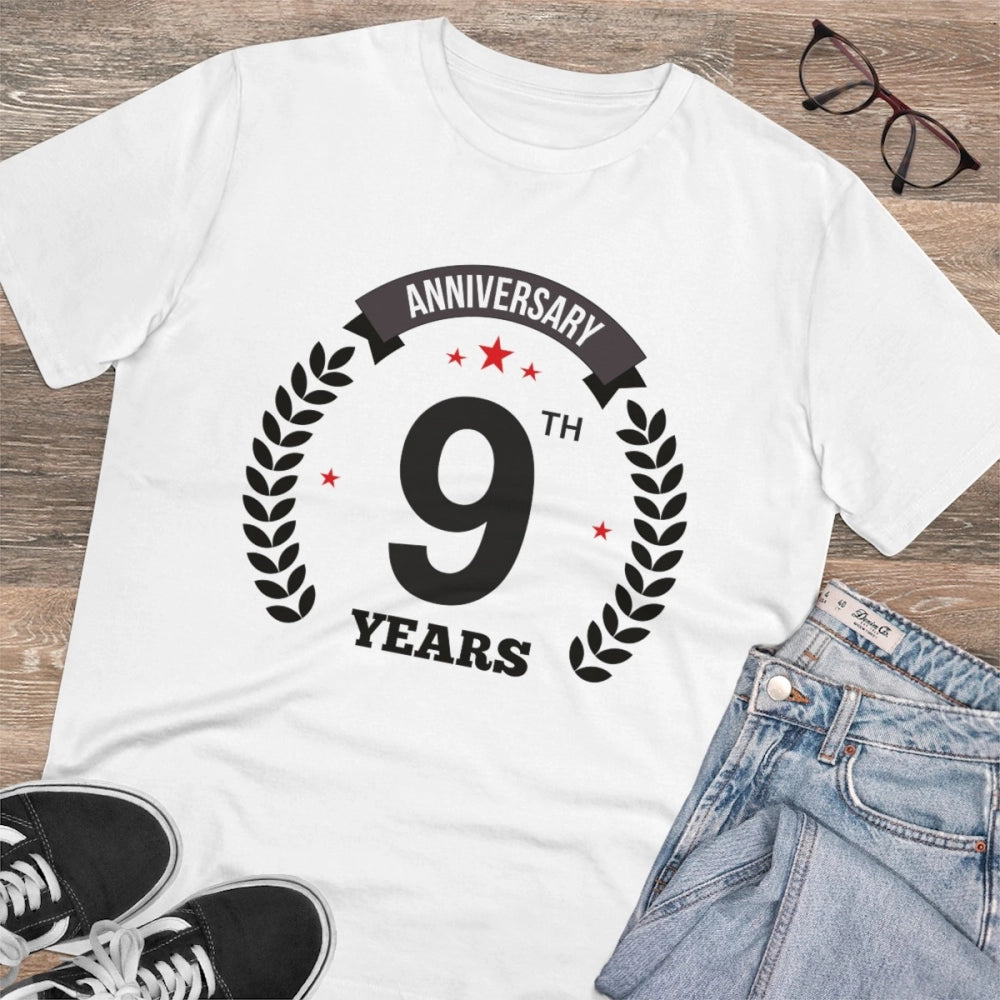 Men'S Pc Cotton 9Th Anniversary Printed T Shirt (Color: White,