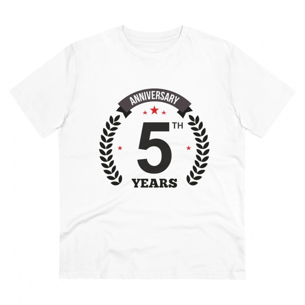 Men'S Pc Cotton 5Th Anniversary Printed T Shirt (Color: White,