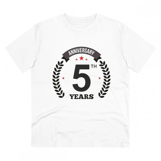 Men'S Pc Cotton 5Th Anniversary Printed T Shirt (Color: White,