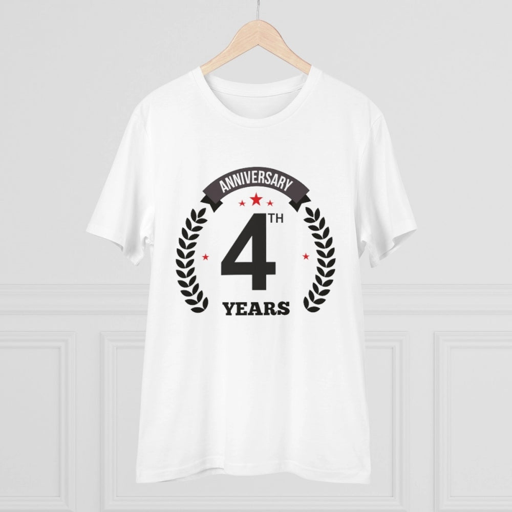 Men'S Pc Cotton 4Th Anniversary Printed T Shirt (Color: White,