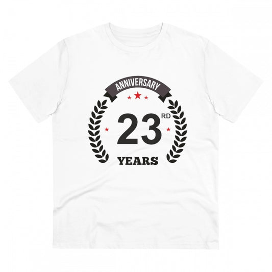 Men'S Pc Cotton 23Rd Anniversary Printed T Shirt (Color: White
