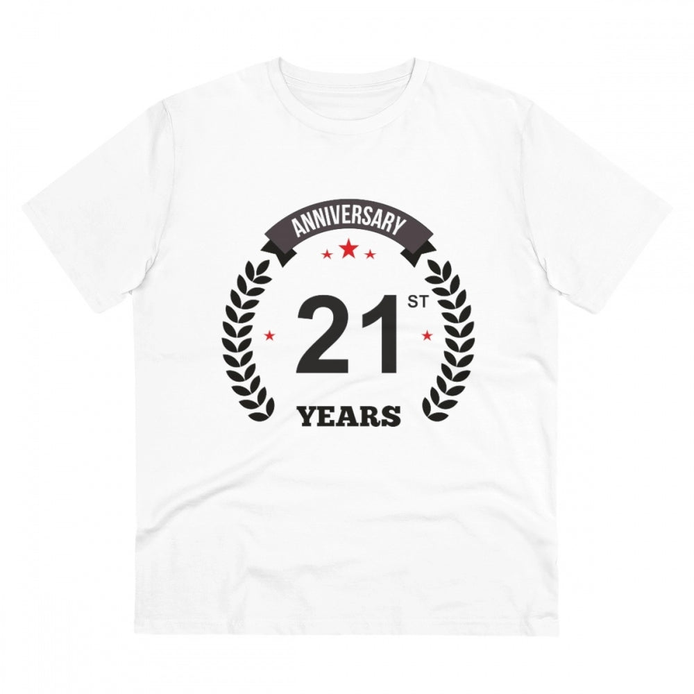 Men'S Pc Cotton 21St Anniversary Printed T Shirt (Color: White