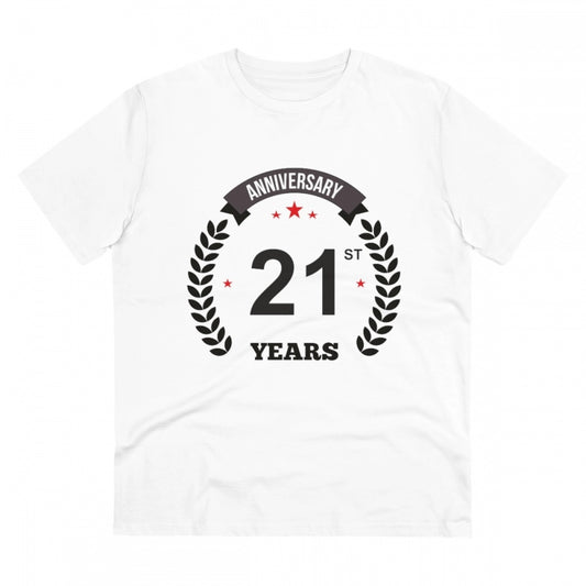 Men'S Pc Cotton 21St Anniversary Printed T Shirt (Color: White