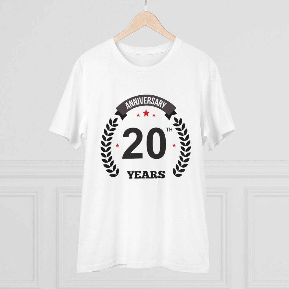Men'S Pc Cotton 20Th Anniversary Printed T Shirt (Color: White