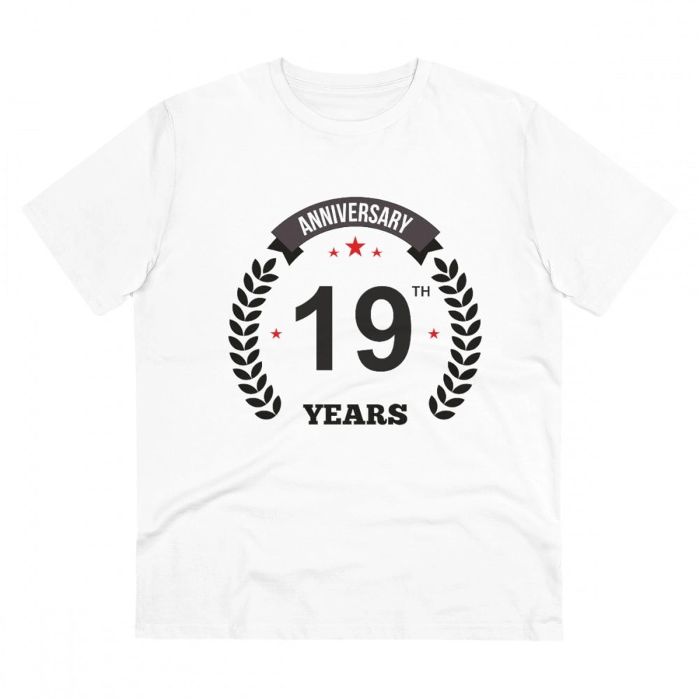 Men'S Pc Cotton 19Th Anniversary Printed T Shirt (Color: White