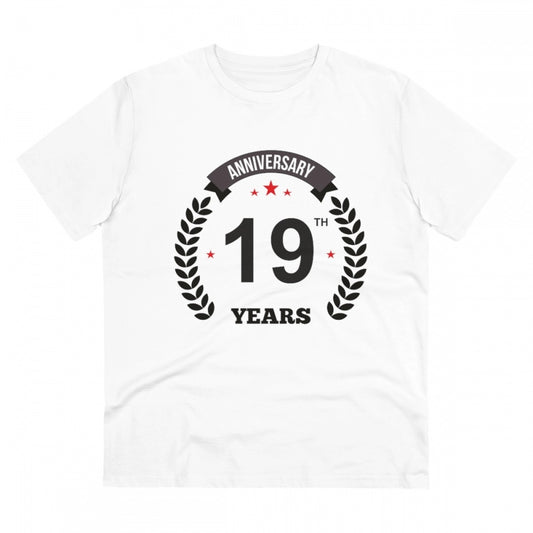 Men'S Pc Cotton 19Th Anniversary Printed T Shirt (Color: White