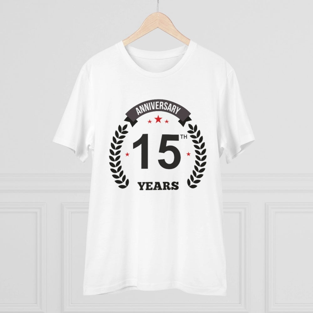 Men'S Pc Cotton 15Th Anniversary Printed T Shirt (Color: White