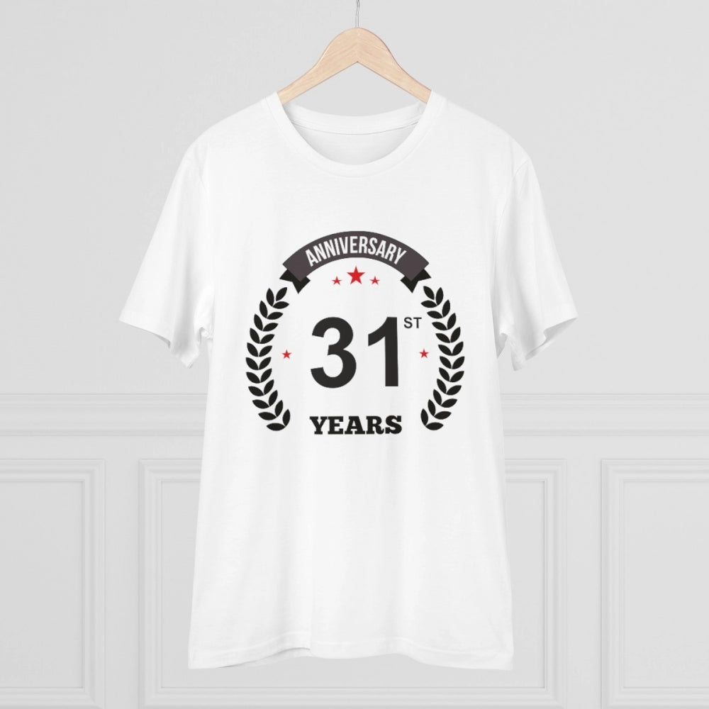 Men'S Pc Cotton 31St Anniversary Printed T Shirt (Color: White