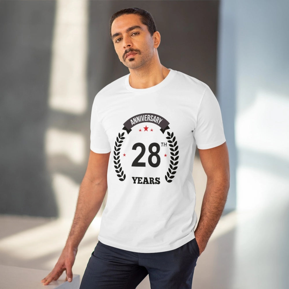 Men'S Pc Cotton 28Th Anniversary Printed T Shirt (Color: White