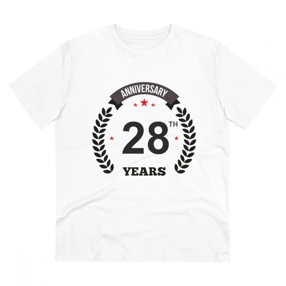 Men'S Pc Cotton 28Th Anniversary Printed T Shirt (Color: White